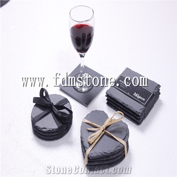 Wholesale Black Natural Slate Stone Pizza Cheese Board with S/S Handles Slate Handle Dinner Tapas Plate Food