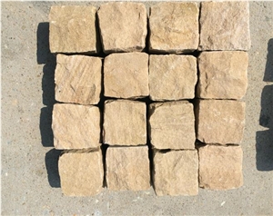 Yellow Sandstone Natural Split Cobblestone,Cubestone for Landscape,Garden Patio