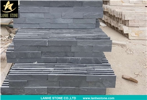 Black Quartzite Cultured Stone for Wall Cladding, Stacked Stone Veneer, Thin Stone Veneer, Ledge Stone,Black Sparkling Quartzite Tiles, Black Quartzite Cultured Stone