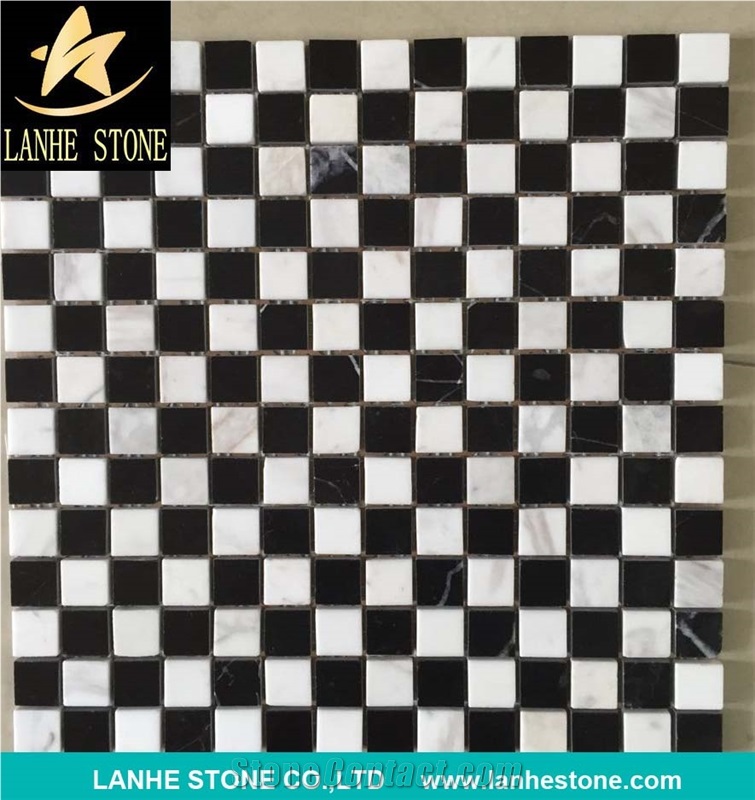 Inner Decoration Polished Marble Mosaic Floor Tiles,Mosaic Tiles,Black and White Pattern,Black and White Marble Mosaic Tiles