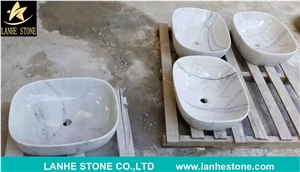 Oval Carrara White Marble Wash Sinks for Vanitytop ,Marble Basin