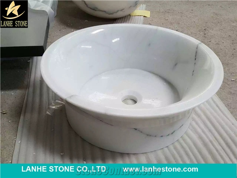 Round Carrara White Marble Wash Sinks,White Marble Vessel Sinks