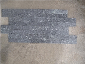 Fargo Black Quartzite Ledge Stone Panels, Black Quartzite Wall Crazy Panels, Black Stacked Thin Stone Veneer, Quartzite Wall Cladding Panels