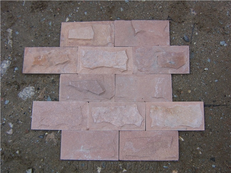 Fargo Pink Sandstone Mushroomed Wall Stone, China Pink Sandstone Mashroomed Wall Cladding