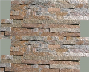 Fargo Rust Quartztite Wall Crazy Cladding Panels, China Rusty Quartzite Culture Stone Panels 60x15cm, Golden Quartzite Stacked Thin Stone Veneer
