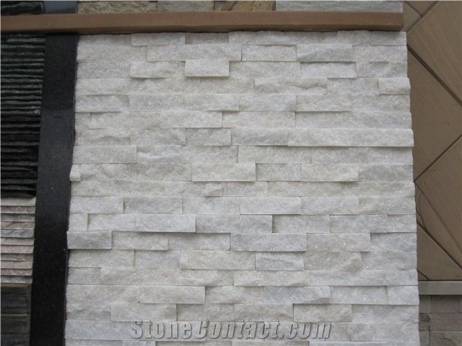 Fargo Snow White Quartzite Stacked Stone Veneer, China Crystal White Quartzite Wall Cladding Panels, Chinese White Quratzite Cultured Stone, White Cultural Stone Panels, White Ledge Stone