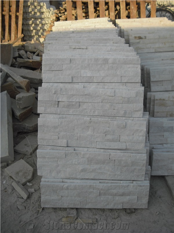 Fargo White Quartzite Stacked Stone Veneer, White Thin Stone Veneer, Chinese White Quartzite Wall Cladding Panels, White Cultural Stone Panels, White Ledge Stone