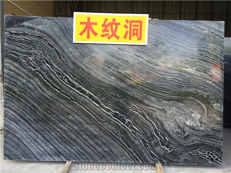Black Wavy Black Wooden Marble Slabs & Tiles, China Black Marble