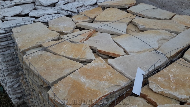Yellow Limestone Flagstones, Natual Surface
