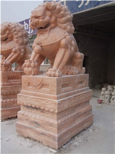 Customized Design -Wanxia Red Marble Animal Sculpture for Garden Decoration/ Lion Sculpture for Landscaping Stone Door Outside Decoration