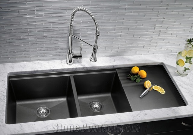 Western Style-China Bianco Carrara White Marble Kitchen Countertops / Kitchen Worktop with Farm Sinks