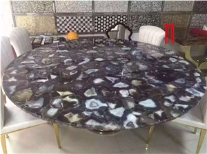 Blue Agate Table Blue Semiprecious Stone Round Tabletop Yunfu Factory Blue Onyx Price