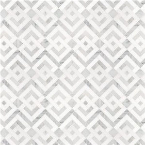 Cararra White Marble Basketweave Design Mosaic with Black Marble Dots