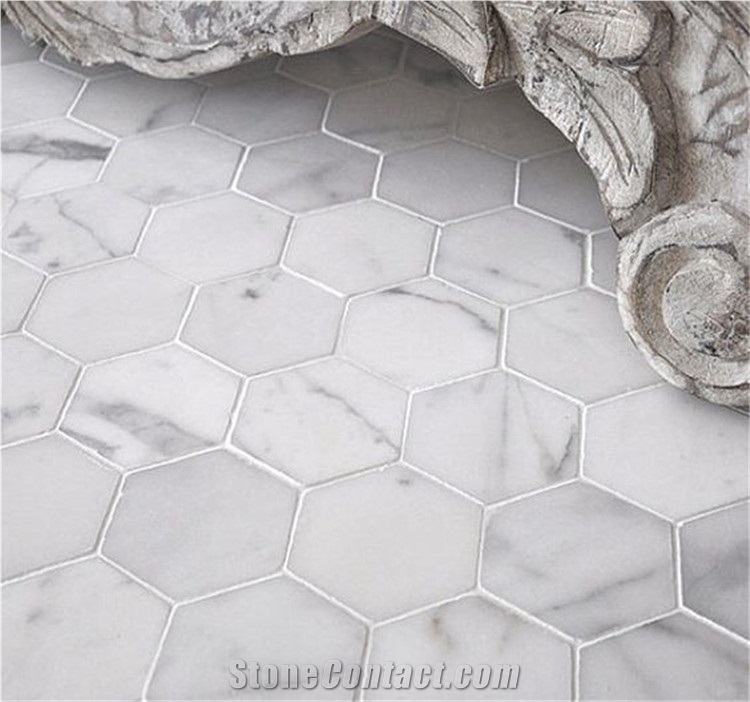 Hexagon Marble Mosaic Waterjet Marble Mosaic Carrara White Mosaic Tiles for Wall and Floor Application