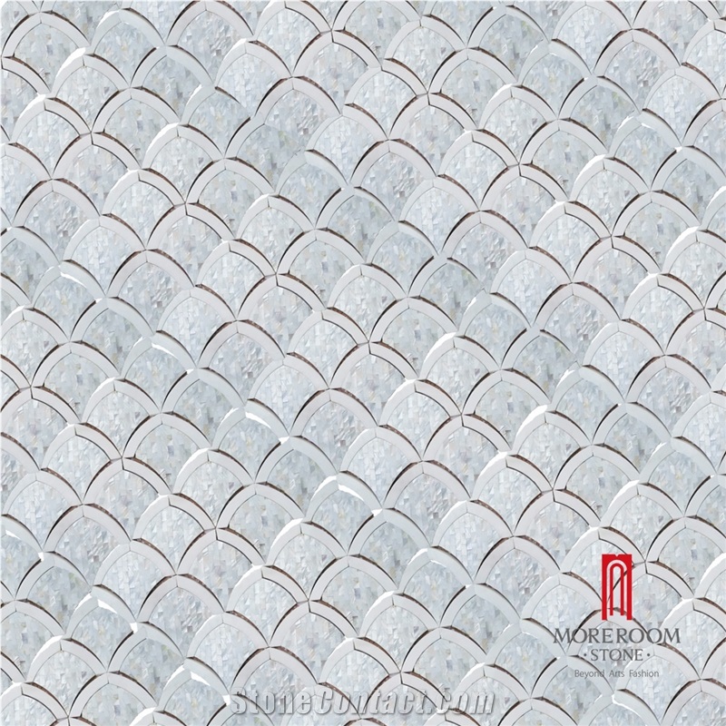 Water-Jet Bianco Carrara White Marble with Shell Mosaic Tile for Wall Background Decorative