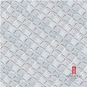 Water-Jet Bianco Carrara White Marble with Shell Mosaic Tile for Wall Background Decorative