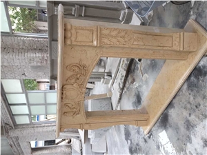 Beige Marble Hand Carved Fireplace, Beige Marble Fireplace Accessories, Marble Fireplace Remodelings, Xiamen Winggreen Manufacturer