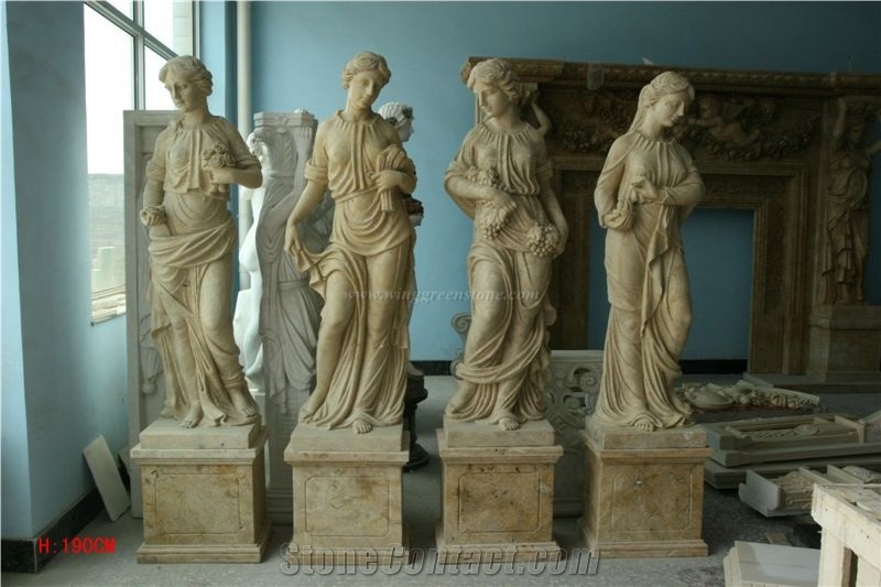 Beige Marble Hand Carved Sculptures, Western Statues, Marble Abstract Art Suclptures, Xiamen Winggreen Manufacturer