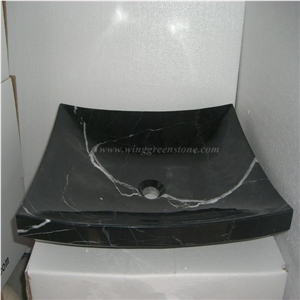 China Black Marquina Marble Bathroom Wash Basins, Nero Marquina Marble Round Basins, Rectangle Black Marquina Sinks, Black Triangle Wash Bowls, Xiamen Winggreen Manufacturer