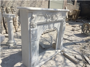 Own Factory, Hand Carved Fireplace, White Marble Fireplace, White Marble Fireplace Insert, European Style Hand Carved Fireplace, Xiamen Winggreen Manufacturer