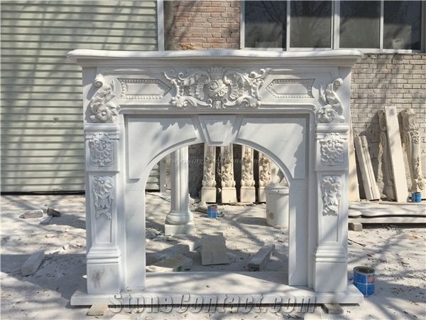 Own Factory Hand Carved Fireplace White Marble Fireplace White