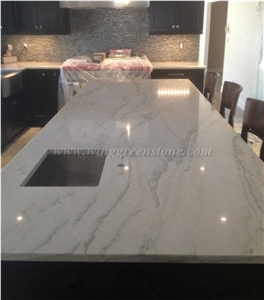 Own Factory, White Quartz Stone Kitchen Countertops, White Engineered Stone Kitchen Countertops, Quartz Stone Kitchen Bar Tops, Xiamen Winggreen Manufacturer