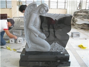 Shanxi Black Granite Tombstone, Polished Shanxi Black Monuments, Engraved Tombstones, Western Style Monuments, Xiamen Winggreen Manufacturer
