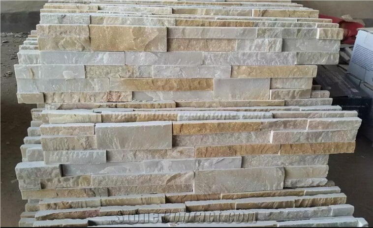Wooden Yellow Cultured Stone, Slate Wall Cladding, Stacked Stone Veneer, Winggreen Stone