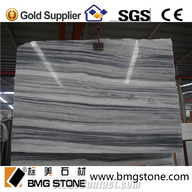 A Grade Chinese New Style Ink Black & White Wood Marble Slabs, Crystal Wooden Marble