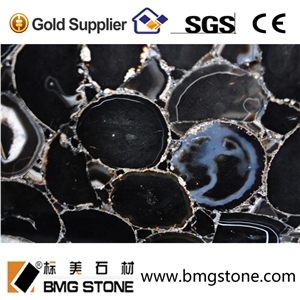 Translucent Black Agate Semiprecious Stone for Bar Top