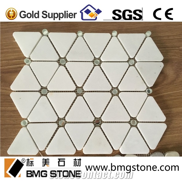 Triangle Pure Crystal White Marble Mosaic Glass