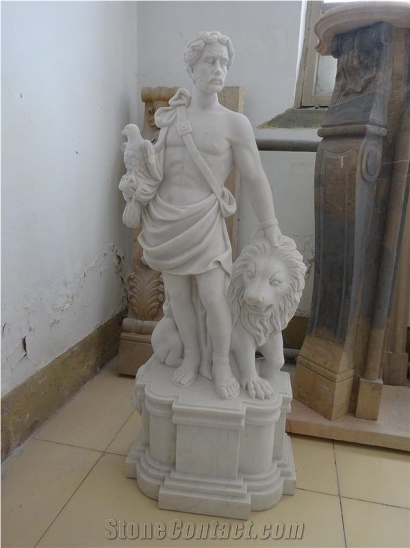 Hand Carved White Marble Garden Roman Soldier Sculpture