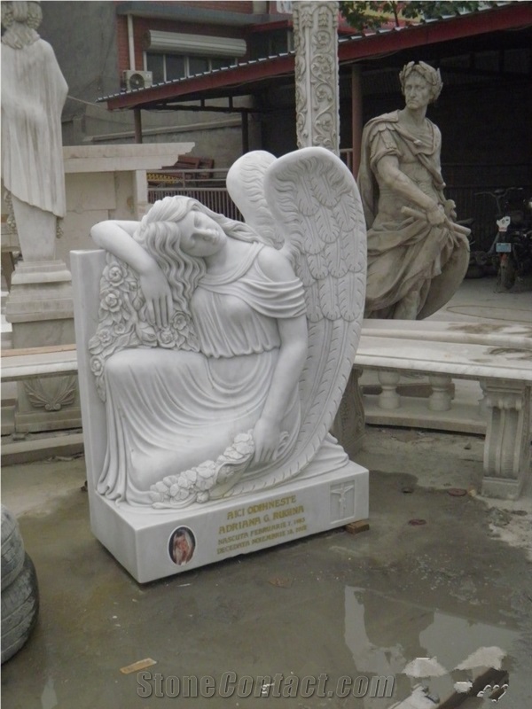 White Marble Angel Monument, Headstone, Tombstone