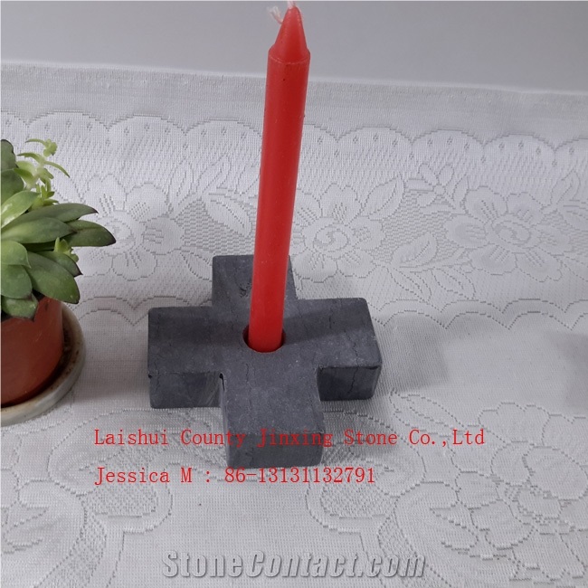 Cross Shape Grey Marble Candle Holders