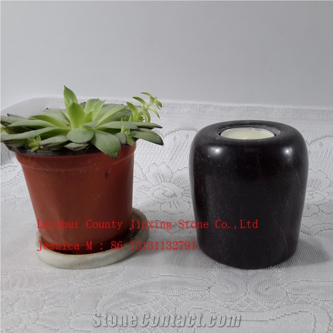 Cylinder Shape Stone Tealight Candle Holder /Black Marble T Light Candle Holder