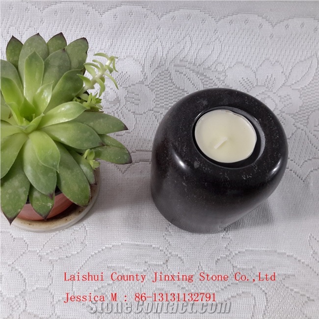 Cylinder Shape Stone Tealight Candle Holder /Black Marble T Light Candle Holder