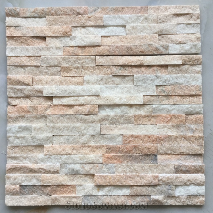 Pink Quartzite China Wall Panel Nature Culture Stone/Stacked Stone/Veneer 60x15cm Rectangle