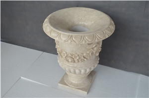 Biege Marble Carving Flower Pot Vase Stand Planter