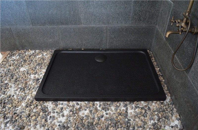 China Black Basalt Granite Mongolian Black Polished Shower Tray Shower Base Shower Stand