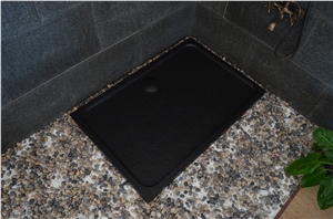 China Black Basalt Granite Mongolian Black Polished Shower Tray Shower Base Shower Stand