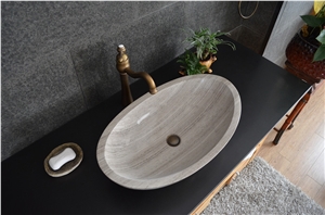 China Grey Wood Vein Ashdown Marble Polished Washbowl Washbasin Bathroom Sink