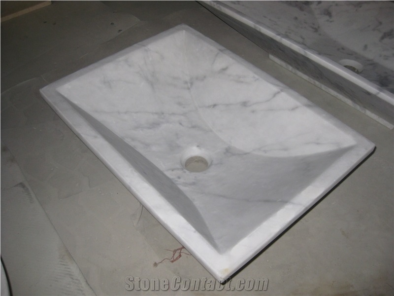 China White Marble Ivory Jade Bianco Carrara Guangxi White Polished Round Square Vessel Washbasin Sink Bathroom Basin Wash Bowl