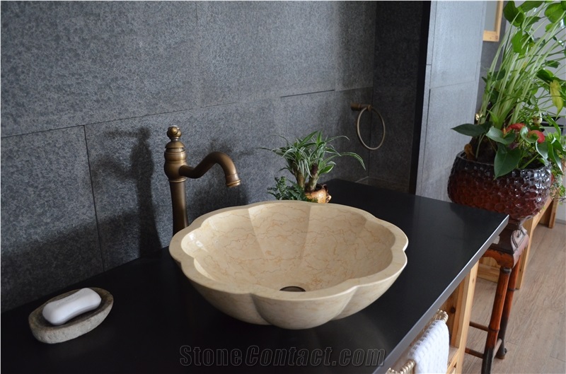 Egyptian Cream Beige Marble Silvia Polished Washbasin Washbowl Bathroom Sink