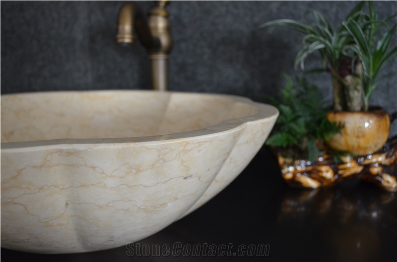 Egyptian Cream Beige Marble Silvia Polished Washbasin Washbowl Bathroom Sink