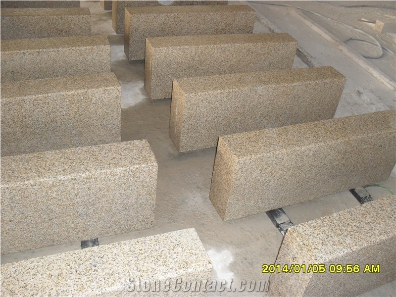 G682 China Yellow Rustic Granite Padang Gialo Golden Sand Sunset Gold Bushhammered Flamed Boarder Kerbstone Curb Roadstone