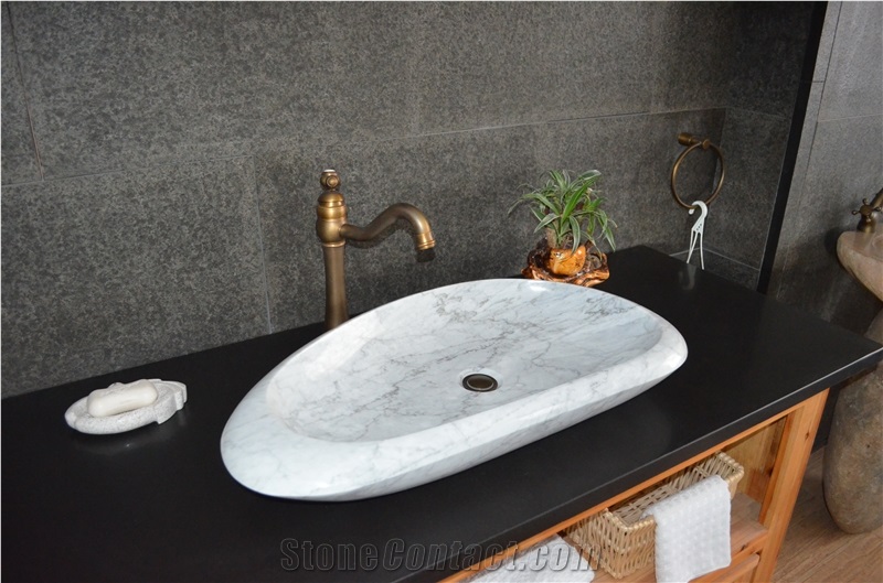 Italian Italy White Marble Bianco Carrara White Polished Wash Basin Wash Bowl Bathroom Sink