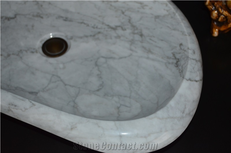 Italian Italy White Marble Bianco Carrara White Polished Wash Basin Wash Bowl Bathroom Sink