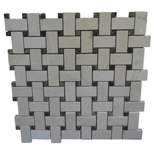 White Wood Vein Marble Mosaic Polished Tumbled Basketweave Mosaic Kitchen Bathroom Wall Mosaic