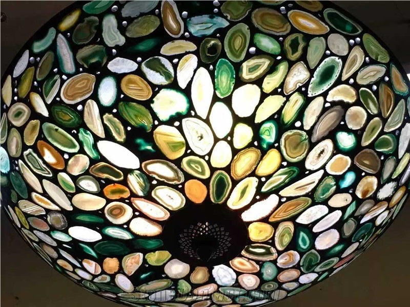 Luxious Nature Stone Mosaic High End Interior Decoration Lamps Semi Precious Agate, Lapiz, Crystal, Tiger Eyes Quality Mosiac Stone Tile