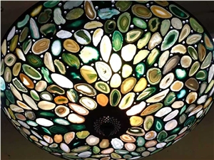 Luxious Nature Stone Mosaic High End Interior Decoration Lamps Semi Precious Agate, Lapiz, Crystal, Tiger Eyes Quality Mosiac Stone Tile